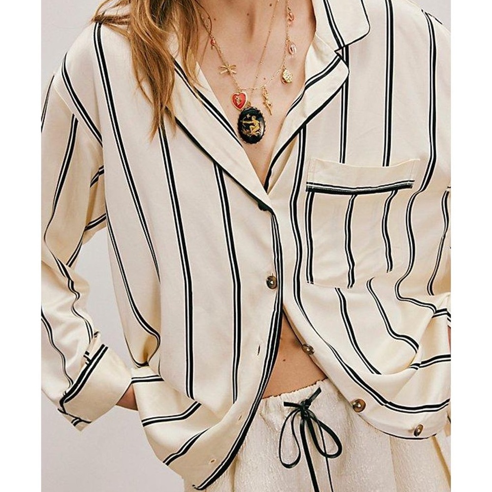 We The Free Cream and Black Striped Trench Coat